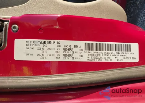 2012 Dodge Grand Caravan Crew from USA, damaged, VIN 2C4RDGDG1CR247100